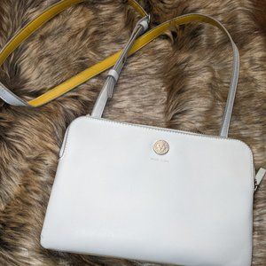 Anne Klein White Yellow Double Zippered Purse
